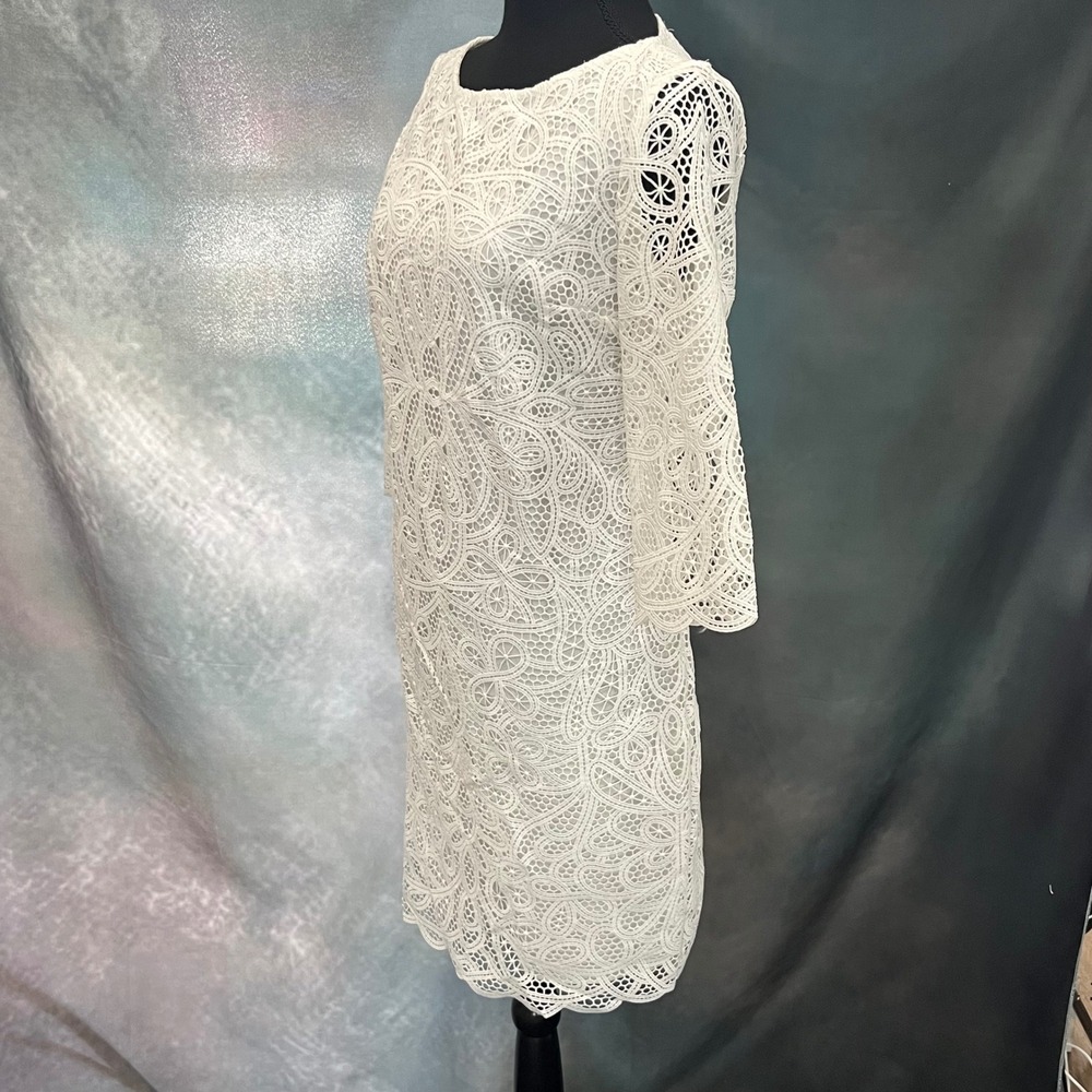 Lauren Ralph Lauren White Lace Medallion Sheath Dress 3/4 Sleeve Size 4 - Picture 3 of 7